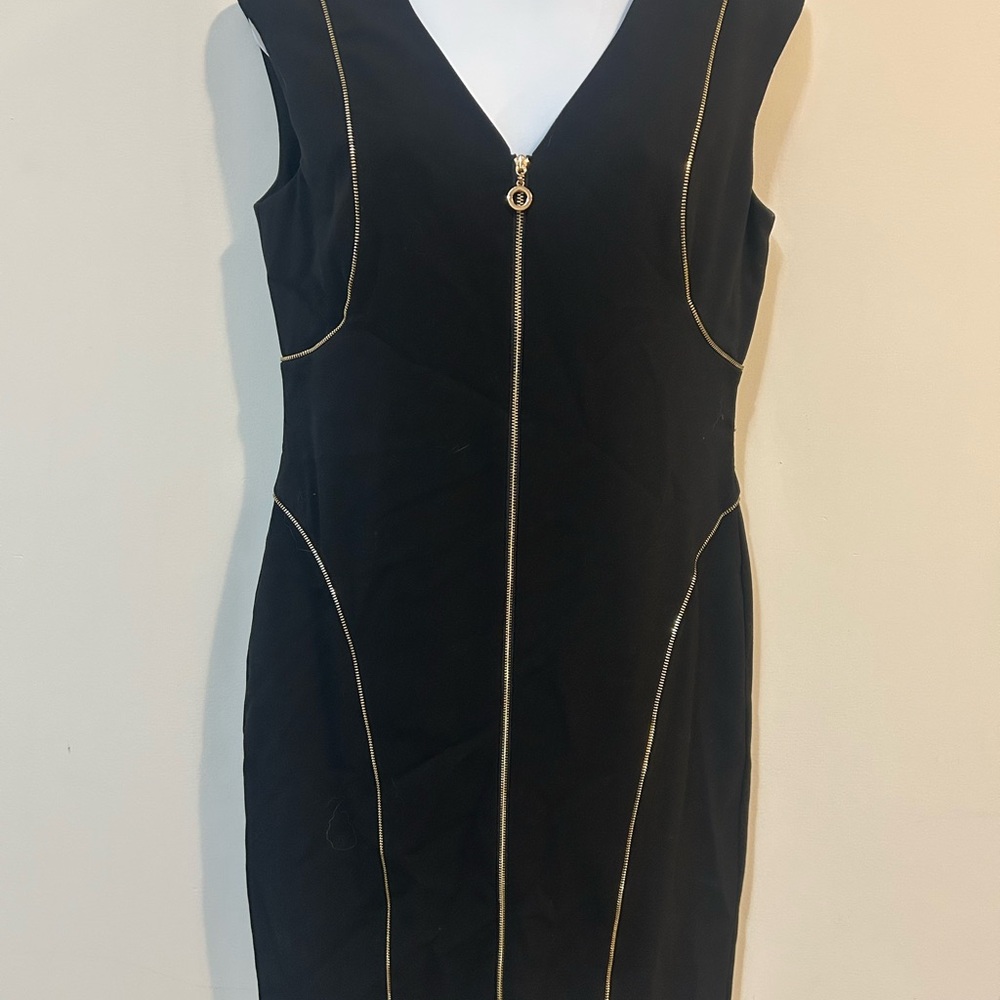 CK Calvin Klein Elegant Black Dress with Gold Accents